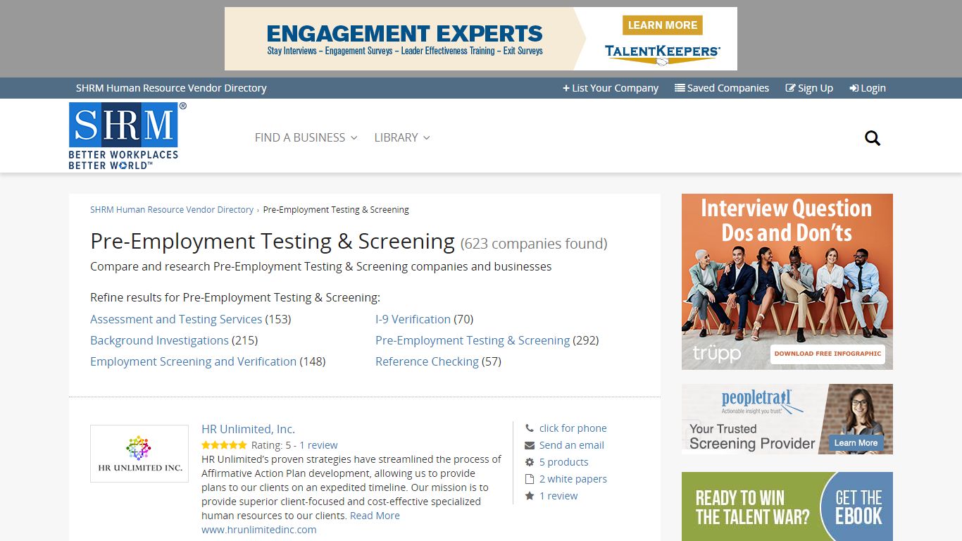 Pre-Employment Testing & Screening (623 companies found) - SHRM