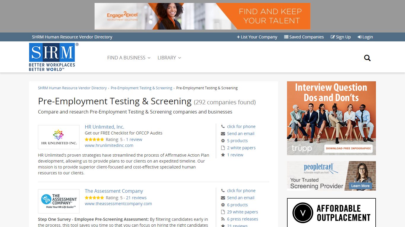 Pre-Employment Testing & Screening (293 companies found) - SHRM